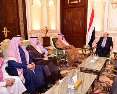 الرئيس هادي يناقش مع اللواء أحمد عسيري والسفير السعودي لدى اليمن الخطوط العريضة لإعادة إعمار اليمن
