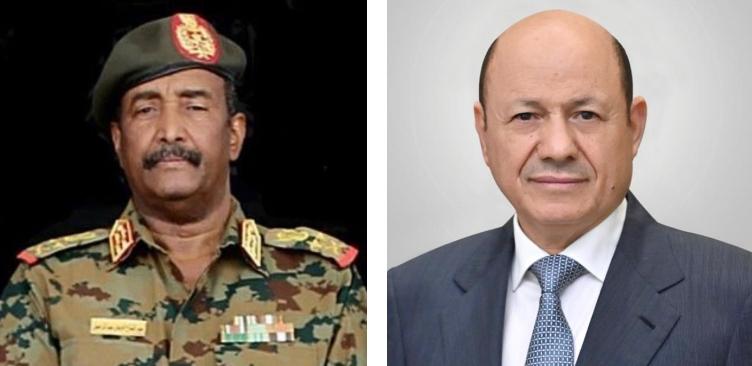 رئيس مجلس القيادة الرئاسي يبحث مع نظيره السوداني العلاقات الثنائية بين البلدين الشقيقين
