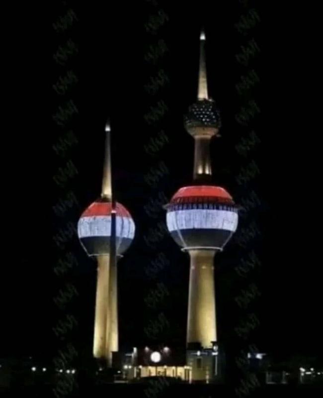 أبراج الكويت وقطر تتزين بعلم الوحدة اليمنية ( صور)