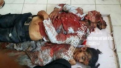 شاهد بالصور .. الحوثيون يرتكبون مجزرة بحق المدنيين في تعز بينهم نساء وأطفال